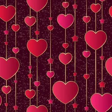 Valentine`s Day seamless vector pattern with hearts and stars decoration isol Stock Illustration