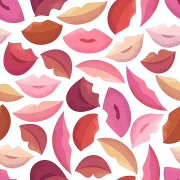Valentine`s Day seamless vector pattern with colorful lips isolated on white  Stock Illustration