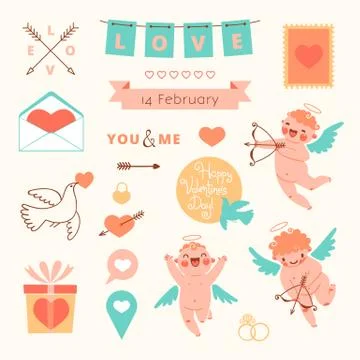 Valentine's day set of elements for design. Stock Illustration