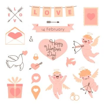 Valentines Day set of elements for design. Stock Illustration