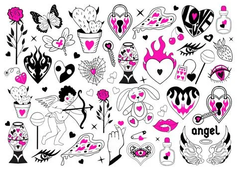 Valentine's Day set of elements. Love modern collection hand drawing with Stock Illustration