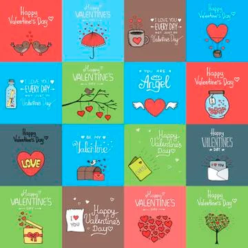 Valentines day set - emblems and cards. 스톡 일러스트