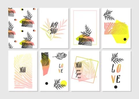 Valentines day set - emblems and cards. Vector illustration. Stock Illustration