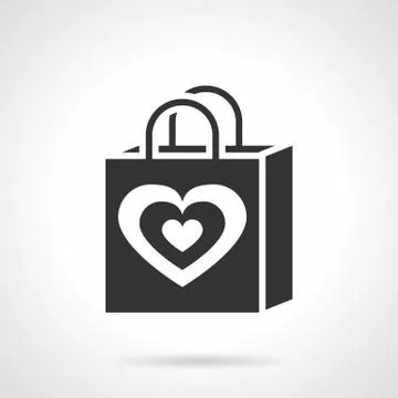 Valentines day shopping bag black vector icon Stock Illustration