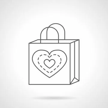 Valentines Day shopping bag flat line vector icon Stock Illustration