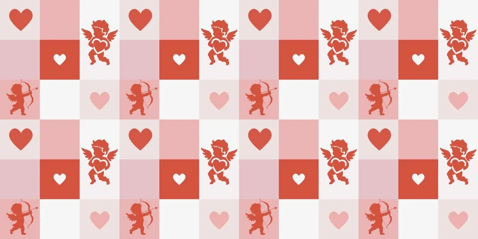 Valentine's Day square pattern with cherubs and hearts Stock Illustration