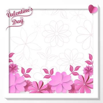 Valentine's Day. Square template design with pink abstract paper flowers for Stockillustratie