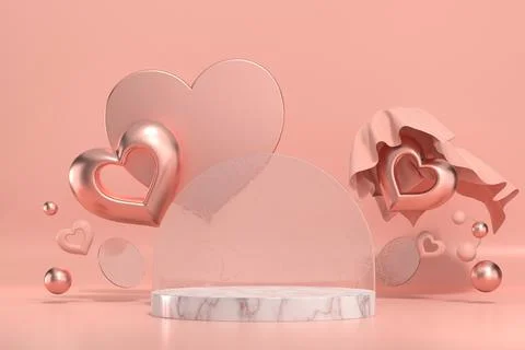 Valentine's day stage podium mock up with heart product display showcase 3d.. Stock Illustration