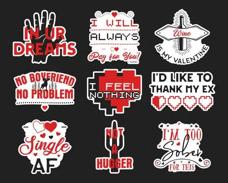 Valentines day sticker designs bundle. Sarcasm valentine calligraphy labels set Stock-Illustration