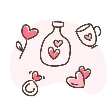 Valentines Day Sticker Doodle Art Bundle Set Stock Illustration