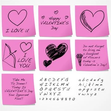 Valentine's Day Sticky Notes Stock Illustration