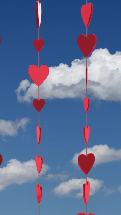 Valentines Day String of Hearts with Blue Sky Background Vertical 库存影片 261987777
