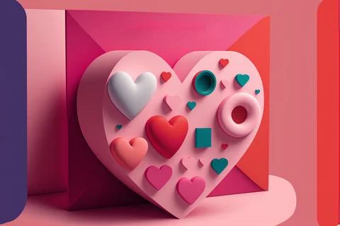 Valentine's Day template that utilizes unusual design elements , such as 3D g Illustrazione stock