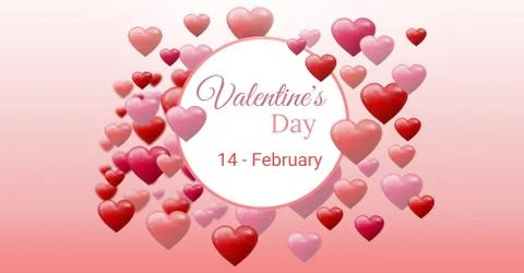 Valentines Day text and Bubbly Valentines hearts with empty circle Stock Illustration