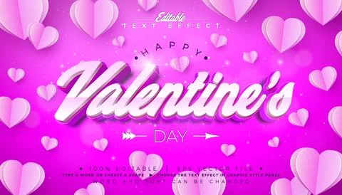 Valentine's Day Text Effect Design Editable Vector Graphic Style with Pink 3D Illustrazione stock