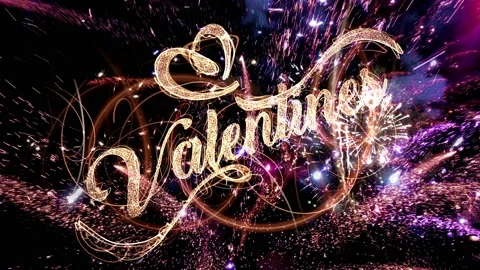 Valentines day Text with Fireworks Celebration on colorful bokeh bakground Stock Footage 101924580