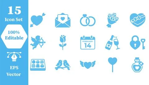 Valentine's day themed vector icon set for romantic occasions with valentine Stock Illustration