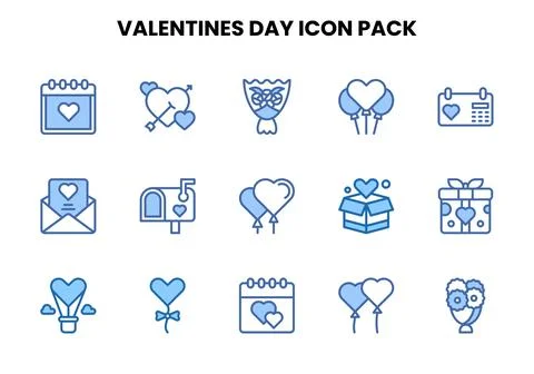 ValentineS Day Two Colour Set Icons Pack Stock Illustration