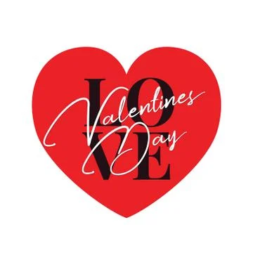 Valentines Day typography text with red heart background. Poster vector templ Stock Illustration