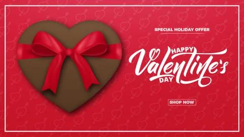 Valentines Day. Valentines background with script lettering, chocolate present Stock Illustration