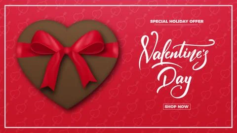 Valentines Day. Valentines background with script lettering, chocolate present Stock Illustration