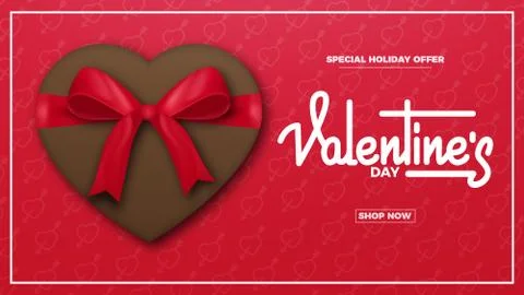 Valentines Day. Valentines background with script lettering, chocolate present Stock Illustration