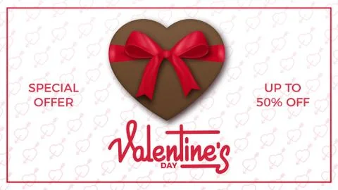 Valentines Day. Valentines background with script lettering, chocolate present Stock-Illustration