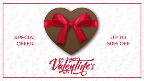 Valentines Day. Valentines background with script lettering, chocolate present Stock Illustration