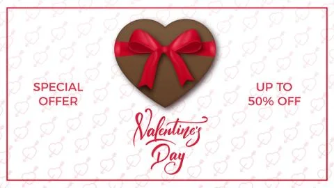 Valentines Day. Valentines background with script lettering, chocolate present Illustrazione stock
