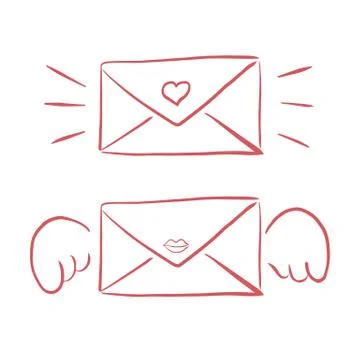 Valentines Day Vector Envelope hand drawing cards - handmade calligraphy Stock Illustration