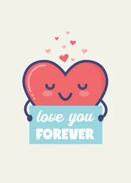 Valentines Day Vector Gift tag or Card with cute heart character Stock Illustration