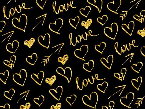 Valentines day vector. Golden glitter hearts wallpaper. Stock-Illustration
