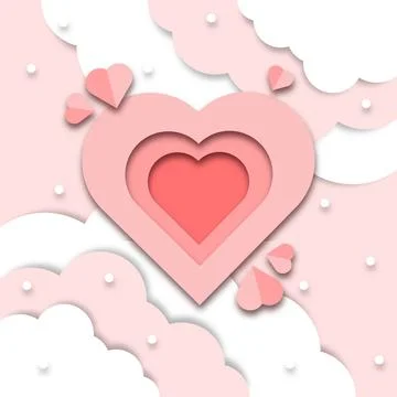 Valentines day vector with paper style design and clouds background Illustrazione stock