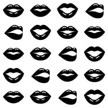 Valentine's Day vector pattern, black and white lips Stock Illustration
