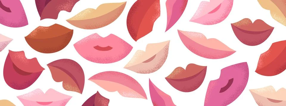 Valentine`s Day vector pattern with colorful lips isolated on white backgro.. Stock Illustration