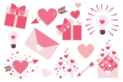 Valentines day Vector Set for Printing Sicker pack. Flat Illustration isolate Stock Illustration