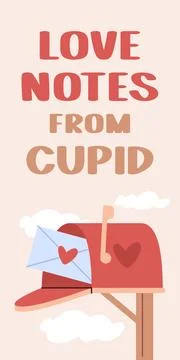 Valentines day vertical poster. Mailbox with love letter in it. Design temp.. Stock Illustration