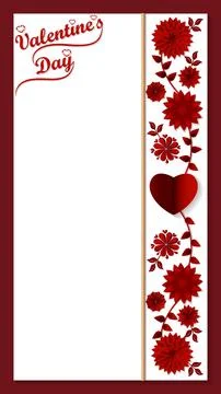 Valentine's Day. Vertical template design with red abstract paper flowers for Stockillustratie