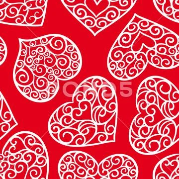 Valentines day vintage seamless pattern on a red background Stock Illustration