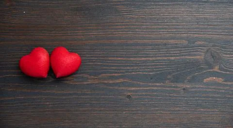 Valentines day wooden background with red hearts Stock Photos