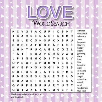 Valentine's Day word search puzzle. Stock Illustration