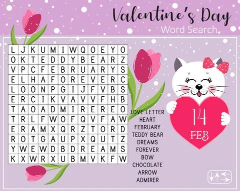 Valentine's Day word search puzzle. Stock Illustration