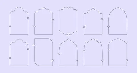 Valentines Day Y2K romantic frames. Outline minimalistic arches set with line Stock Illustration