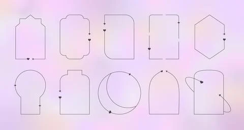 Valentines Day Y2K romantic frames. Line minimalistic arches set with hearts Stock Illustration
