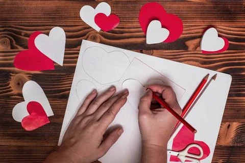 Valentines diy. Step by step instructions for handmade valentine. Craft gift Stock Photos