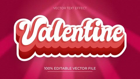 Valentines Editable red text effect 3d text effect template Stock Illustration