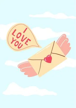 Valentines elements. Flying romantic letter. Winged envelope. Holiday greeting イラスト素材