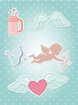 Valentines elements over blue background. vector illustration Ilustração Stock