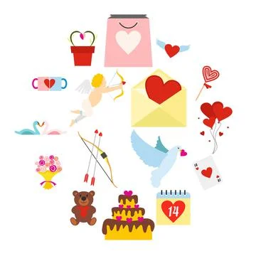 Valentines flat icons set 스톡 일러스트