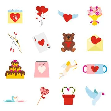 Valentines flat icons set Stock Illustration